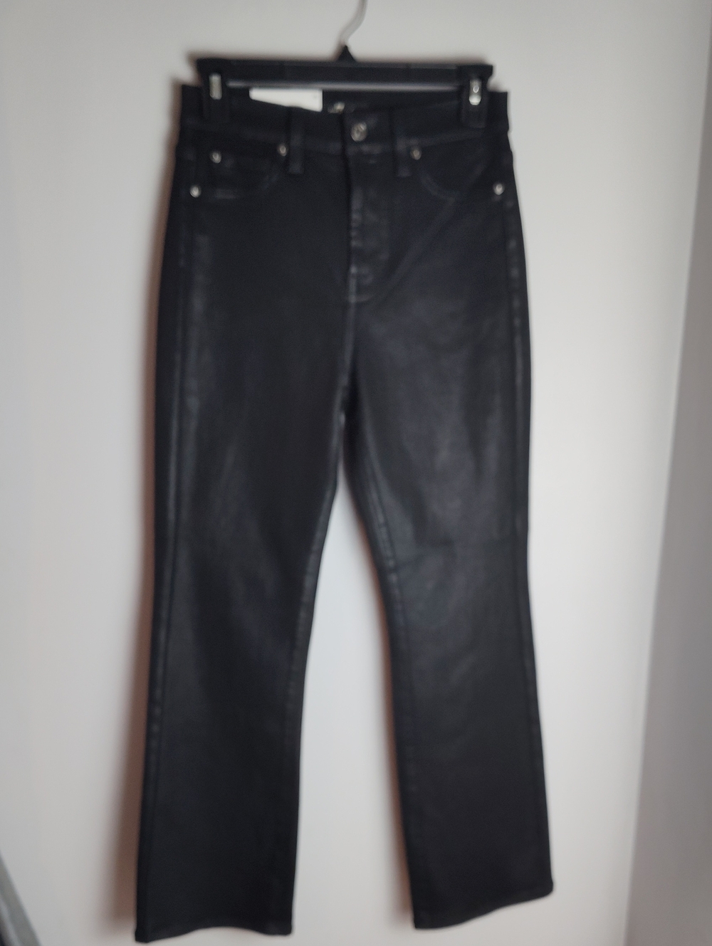 7 For All Mankind NWT High-Waist Slim Kick Jeans Coated Black Women's Size 26